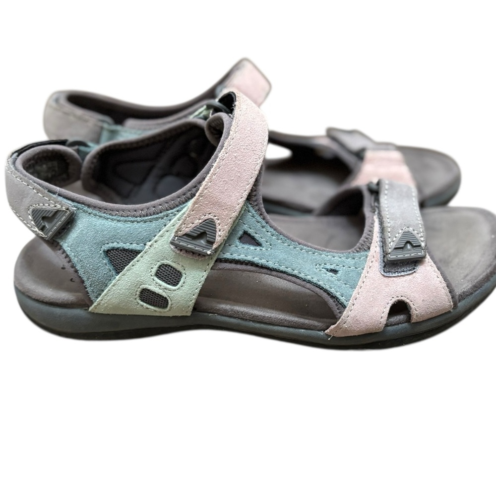 Earth Origins Skylar Suede Pink Green Pastel Comfort Walking Sandals Size 8.5 - Picture 3 of 5